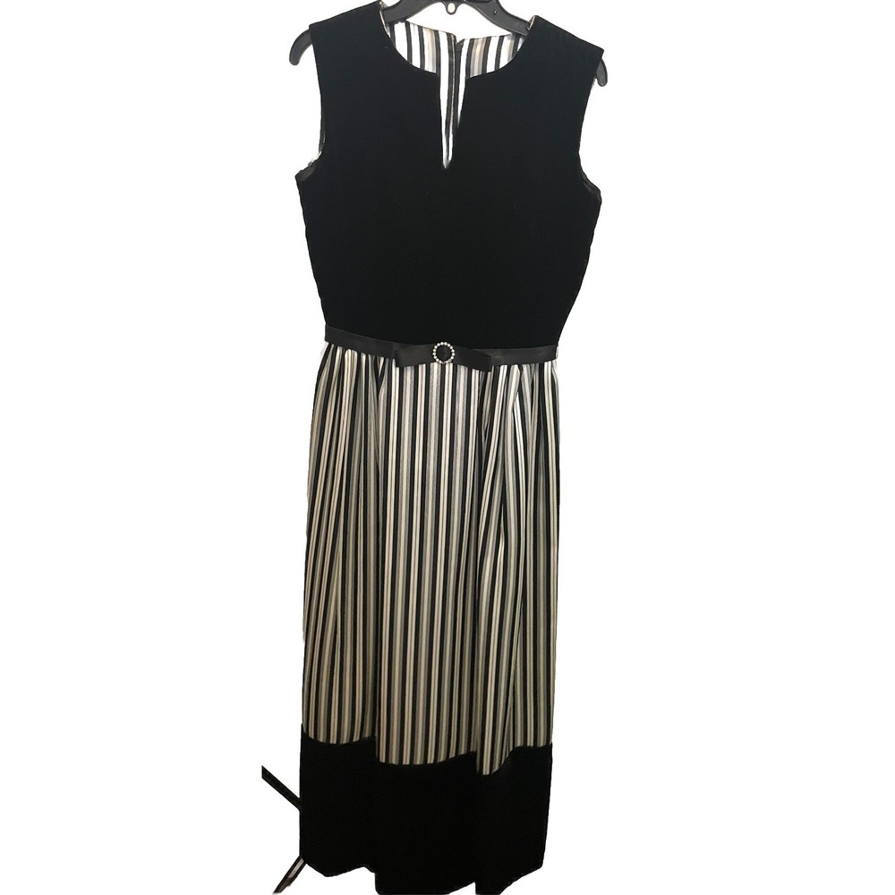 Vtg 1960's Long Maxi Dress Velvet‎ & Satin Striped Formal Dress Sz Small EUC